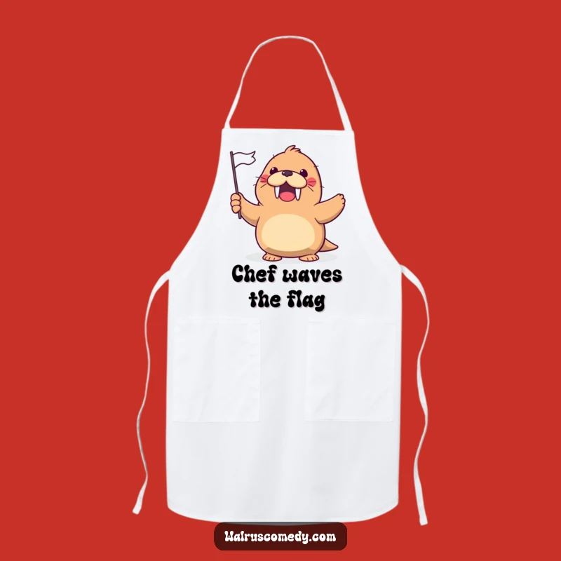 Funny Kawaii Walrus Flag Wave Apron - Cheerful Chef Style, Hilarious Gift