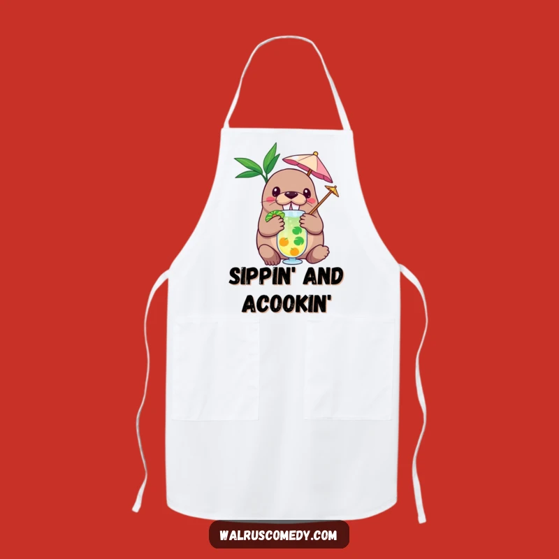 Funny Walrus Tropical Apron: Hilarious Kitchen Fun for the Home Chef Gift!