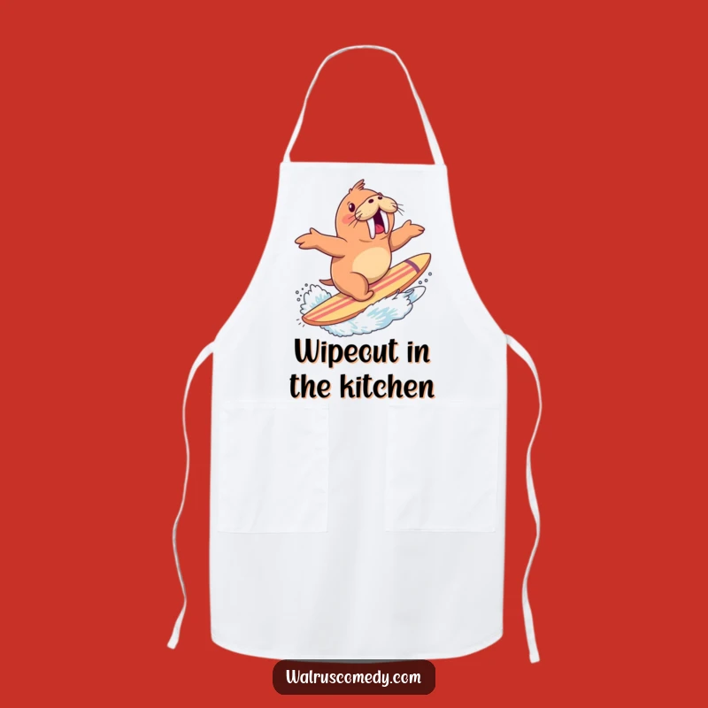 Funny Walrus Surfing Apron: Excited Rider with Splash - Kitchen Funny Gift