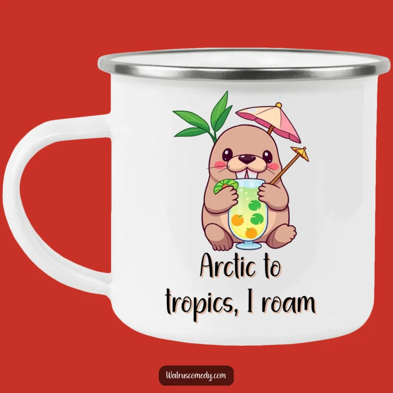 Funny Walrus Tropical Camping Mug: Hilarious Outdoor Adventure Drinkware Gift!