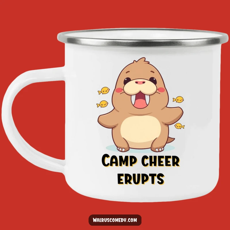 Funny Walrus Cheering Camping Mug - Adventure with Support!