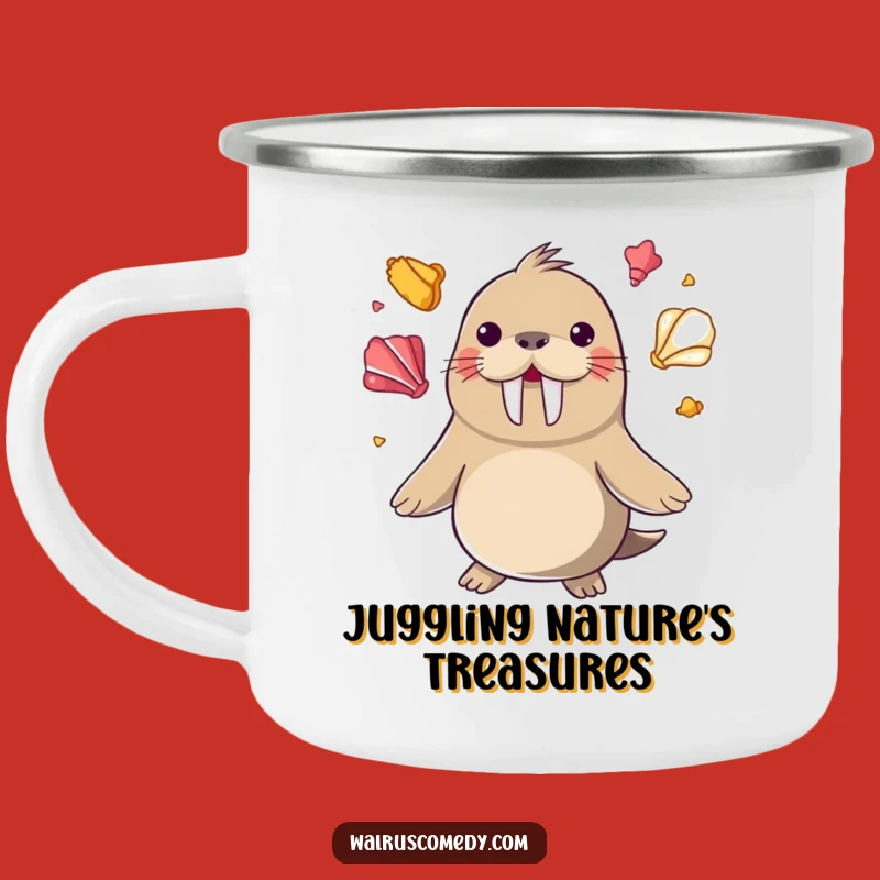 Funny Juggling Walrus Camping Mug - Seashell Drinkware, Perfect Funny Gift!