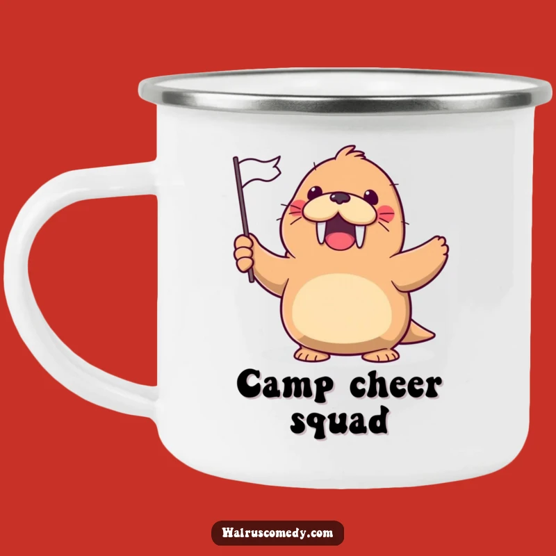 Funny Kawaii Walrus Flag Wave Camping Mug - Cheerful Outdoor Fun, Humorous Gift
