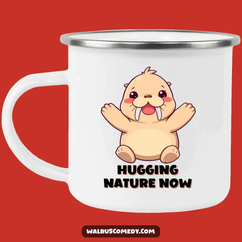 Funny Joyful Walrus Hug Camping Mug: Share Warmth Outdoors