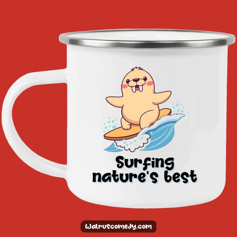 Funny Surfing Walrus Camping Mug - Ocean Explorer, Rugged Funny Gift