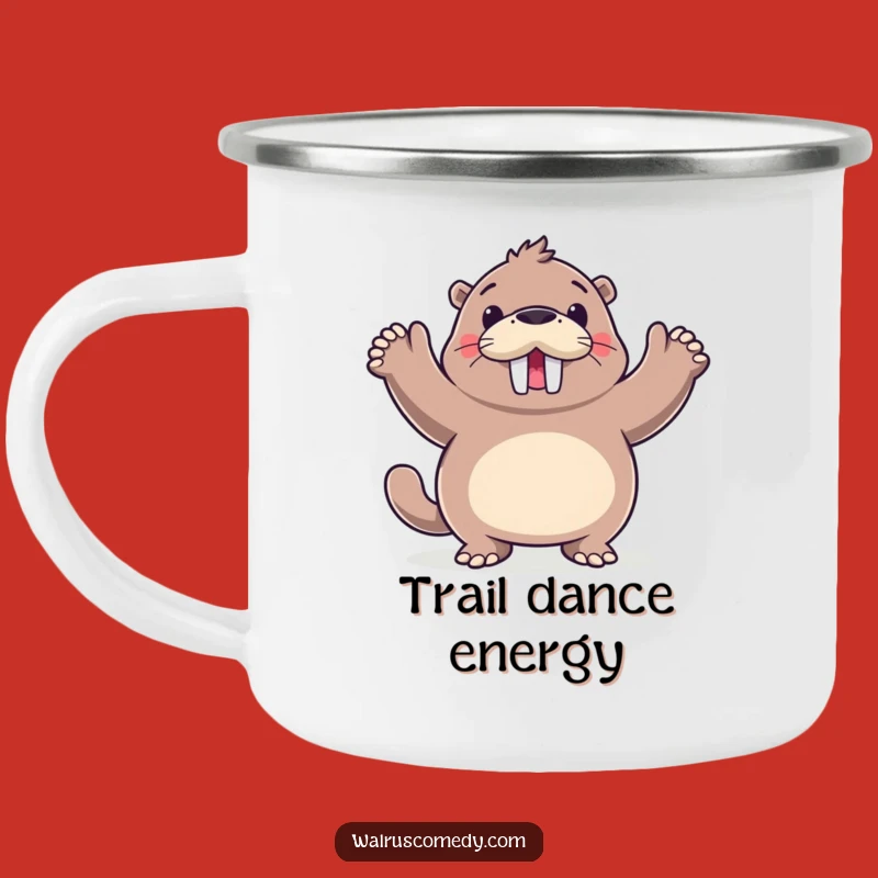 Funny Walrus Happy Dance Camping Mug - Adventure with a Beat!
