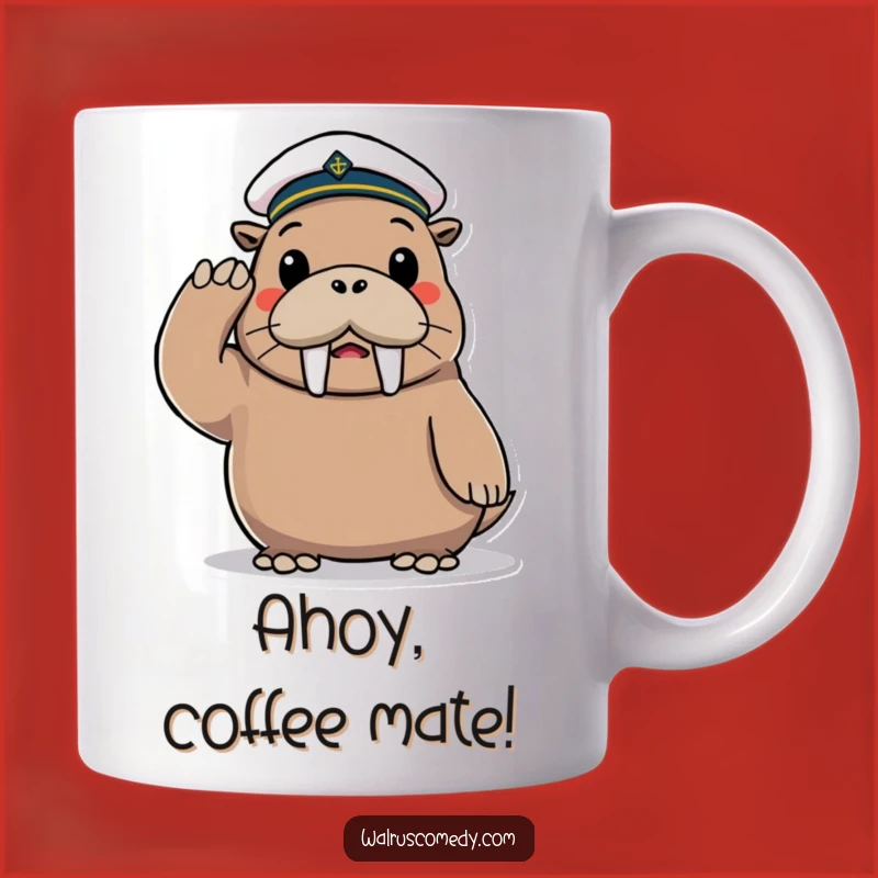 Funny Walrus Sailor Mug: Playful Saluting Character Gift for Sea Lovers