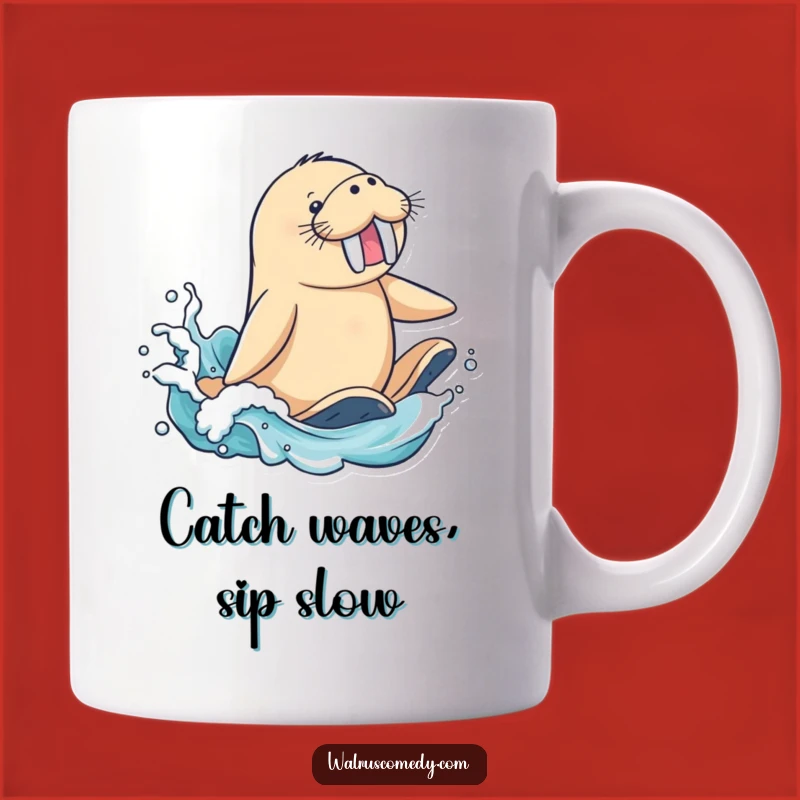 Funny Surfing Walrus Wave Rider Mug - Hilarious Ocean Gift for Him or Her