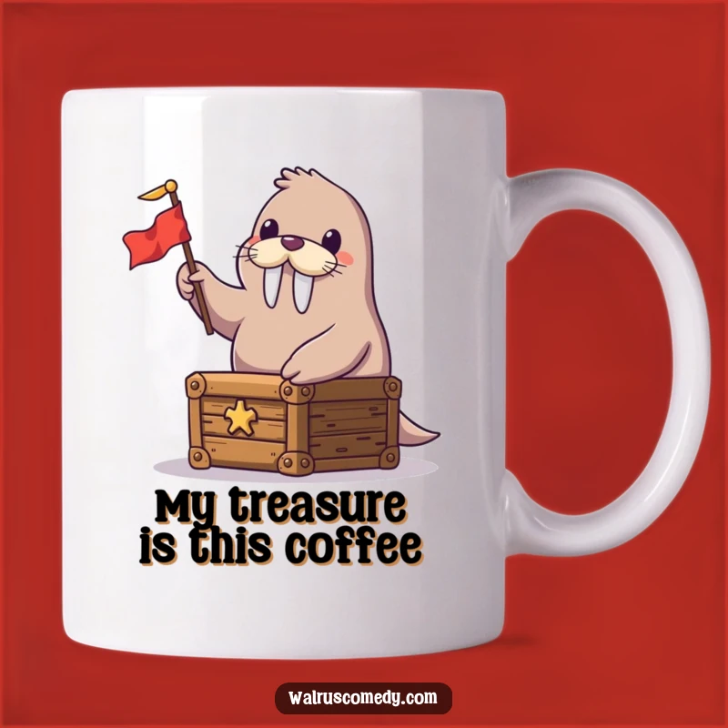 Funny Happy Walrus Treasure Chest Waving Flag Mug - Perfect Gift for Animal Lovers