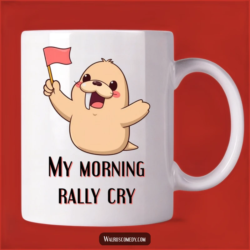 Funny Kawaii Walrus Waving Flag Mug: The Perfect Cheerful Gift for Walrus Lovers