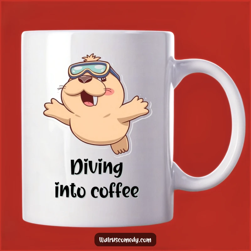 Funny Walrus Diving Mug: Playful Goggles & Smile - Underwater Fun Funny Gift
