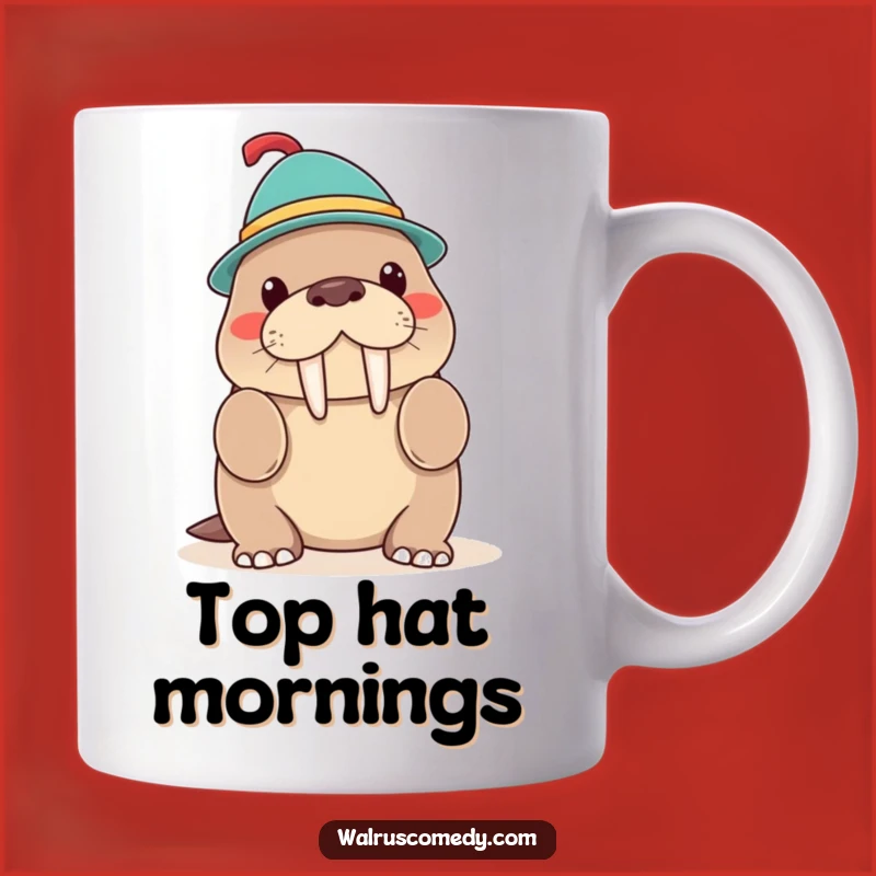 Funny Walrus Hat Trick Mug, Whimsical Kawaii Style, Perfect Funny Gift