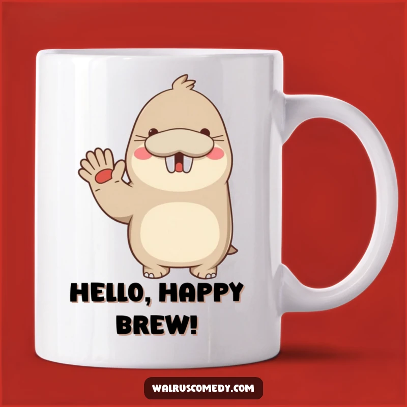 Funny Kawaii Walrus Waving Mug: Spread Smiles with Every Sip!