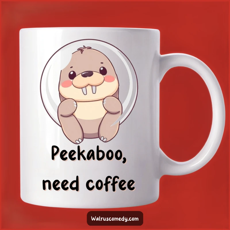 Funny Shy Walrus Mug - Peek-a-boo Bubble, Perfect Funny Gift for Introverts