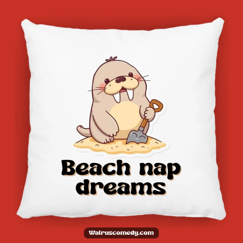 Funny Digging Walrus Sand Shovel Pillow - Cozy Beach Decor Gift