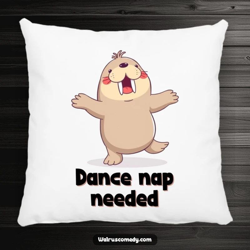 Funny pillow, dancing walrus, flippers in the air, joyful, comfortable accent, perfect for sofas and beds.