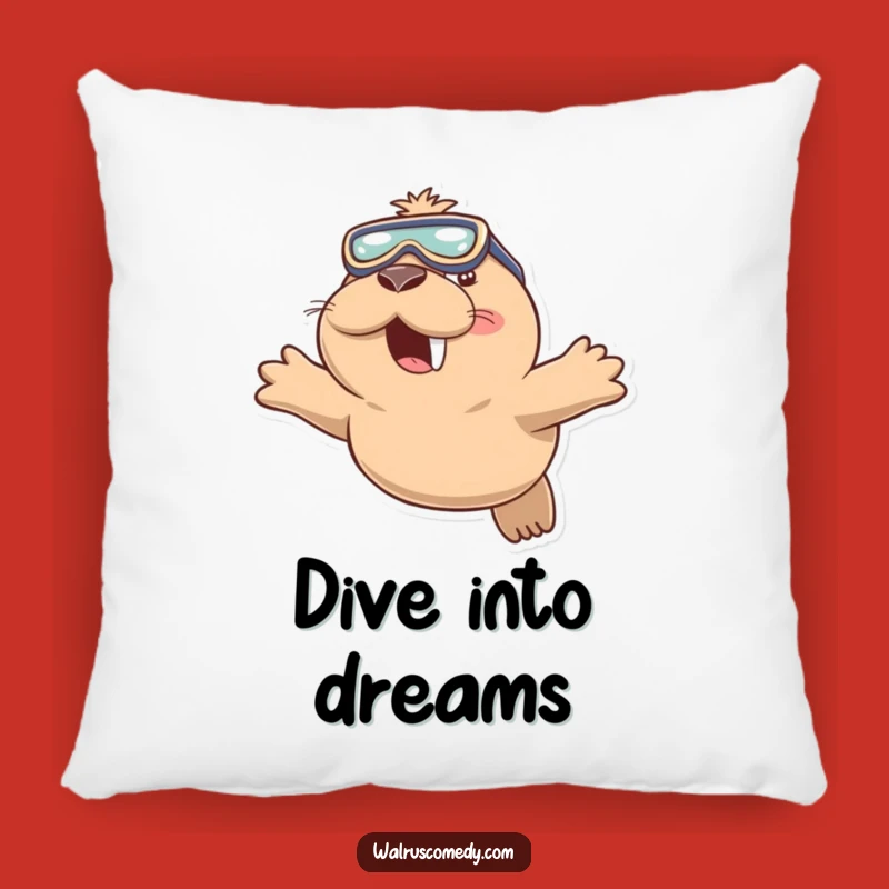 Funny Walrus Diving Pillow: Playful Goggles & Smile - Comfy Ocean Funny Gift