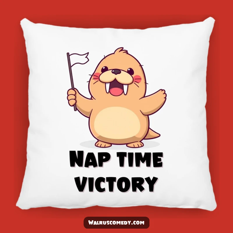 Funny Kawaii Walrus Flag Wave Pillow - Cozy Cheerful Comfort, Hilarious Gift