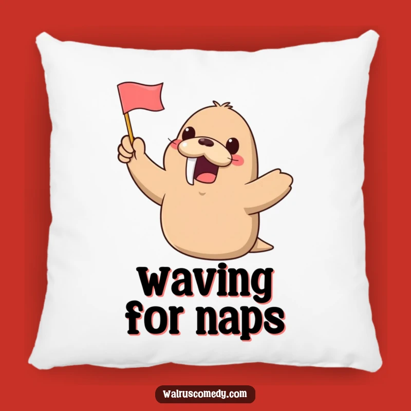 Funny Kawaii Walrus Waving Flag Pillow: Cozy Comfort with a Cheerful, Happy Twist - Gift