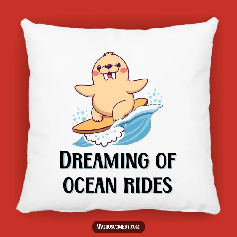 Funny Surfing Walrus Pillow - Cozy Wave Rider, Comfy Funny Gift