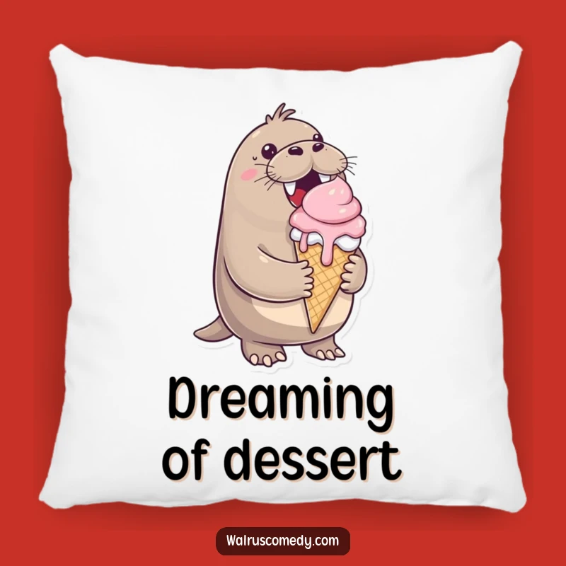Funny Walrus Ice Cream Pillow: Cheerful Cone Accent for Cozy Sweetness