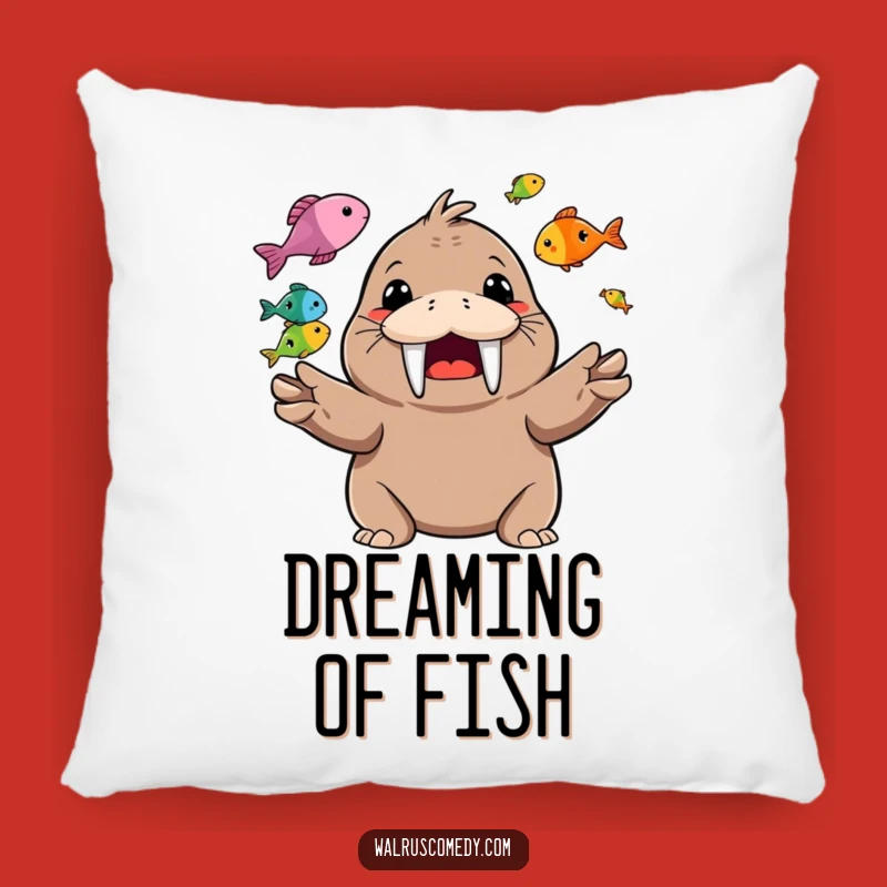 Funny Walrus Juggling Fish Pillow: Cozy Happy Character Accent for Comfort