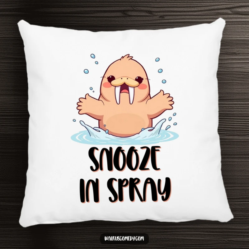 Funny Kawaii Walrus Splashing Water Pillow, an energetic walrus splashing water, soft and fun cushion.