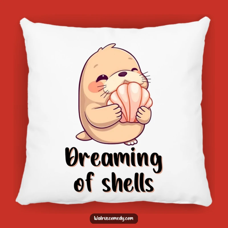Funny Winking Walrus Seashell Pillow - Cozy Beach Accent Gift