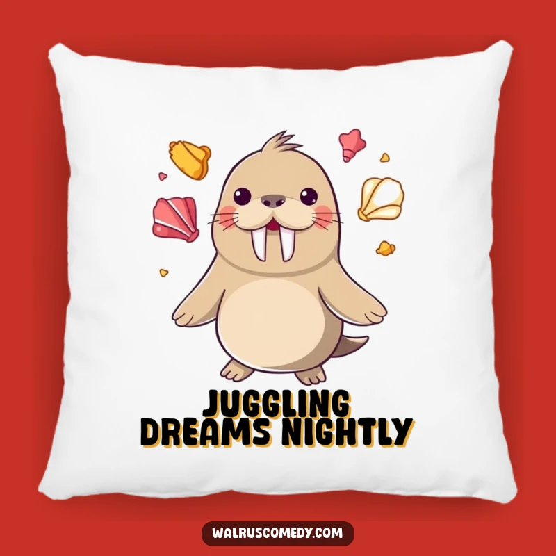 Funny Juggling Walrus Pillow - Seashell Cushion, Perfect Funny Gift!