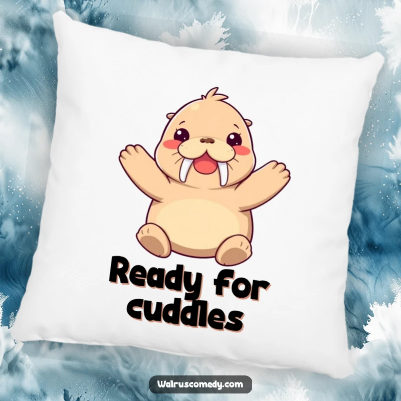 Funny walrus pillow featuring a joyful walrus character giving a big hug, perfect for adding comfort and cheer.