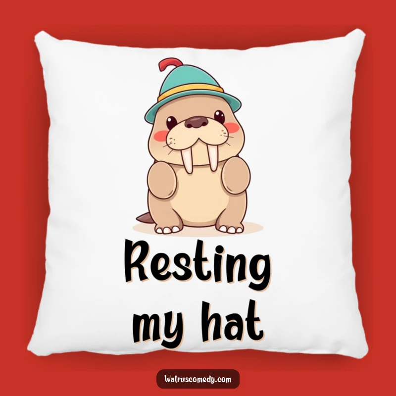 Funny Walrus Hat Trick Pillow, Cozy Whimsy Accent, Sweet Funny Gift
