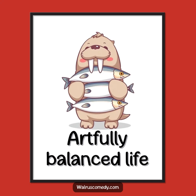 Funny Walrus Fish Balancing Digital Print: Hilarious Wall Art for Instant Download
