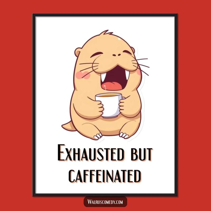 Funny Tired Walrus Yawn Digital Art: Decorate with Exhaustion