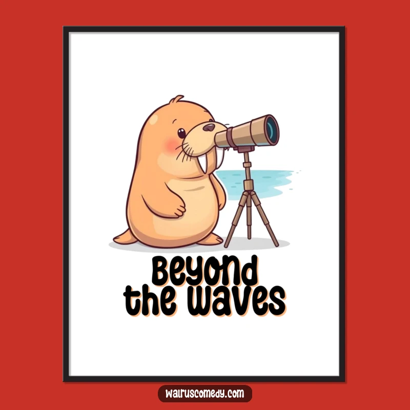 Funny Curious Walrus Telescope Digital Art: Wall Decor for the Curious Heart