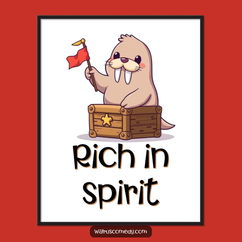 Funny Happy Walrus Treasure Chest Digital Print - Instant Humorous Decor