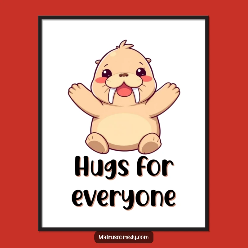 Funny Joyful Walrus Hug Digital Art: Embrace Warmth on Your Walls