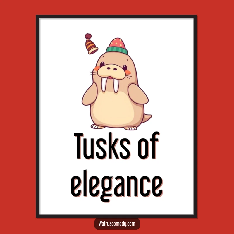 Funny Kawaii Walrus Hat Tusk Digital Art - Whimsical Decor, Humorous Gift