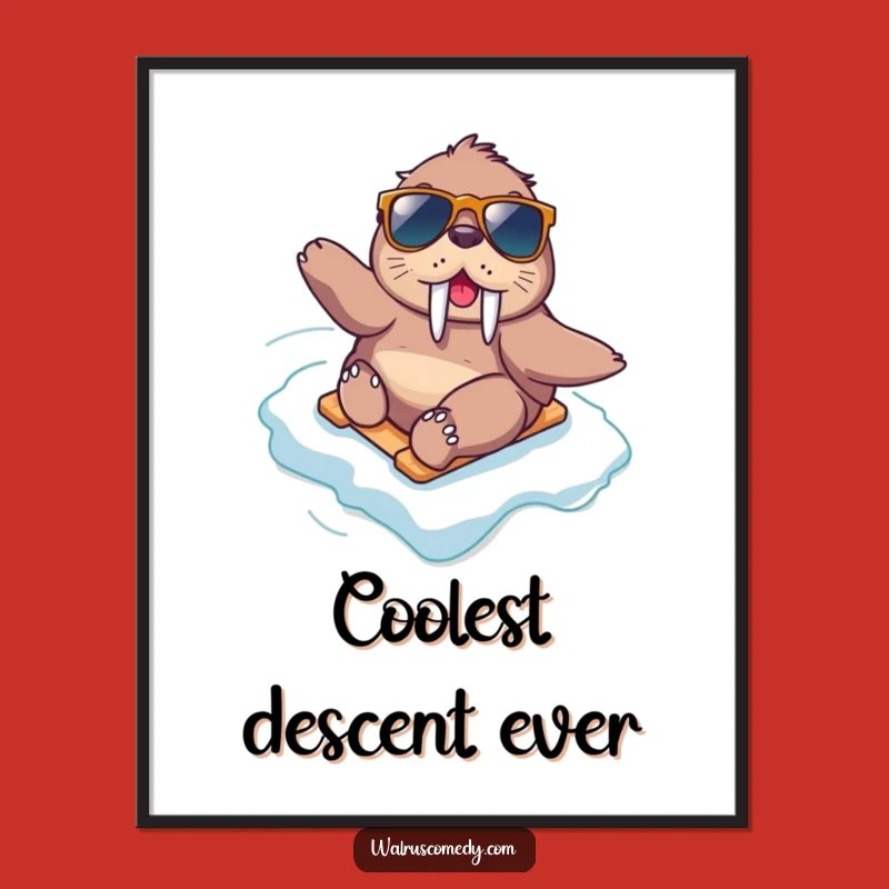 Funny Kawaii Walrus Sliding Digital Art: Instant Thrill!