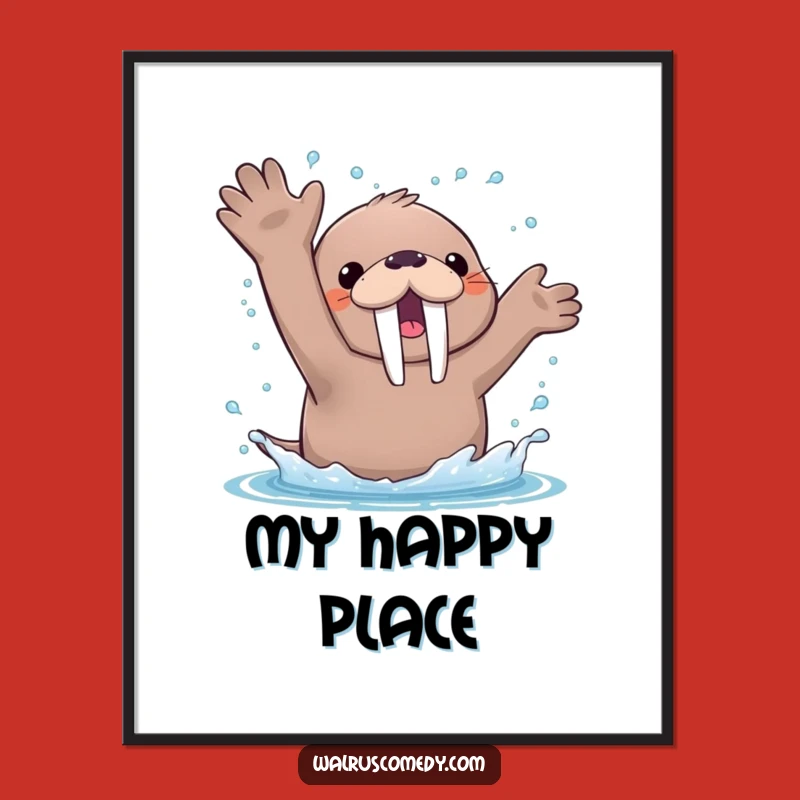 Funny Kawaii Walrus Splash Digital Art - Adorable Arctic Decor, Humorous Gift