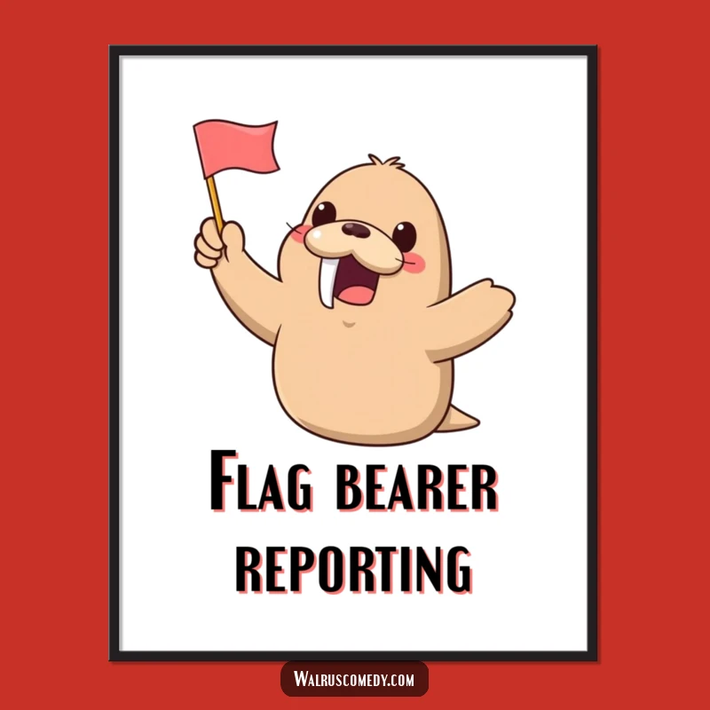 Funny Kawaii Walrus Waving Flag Digital Print: Instant Cheerful Decor - A Great Gift