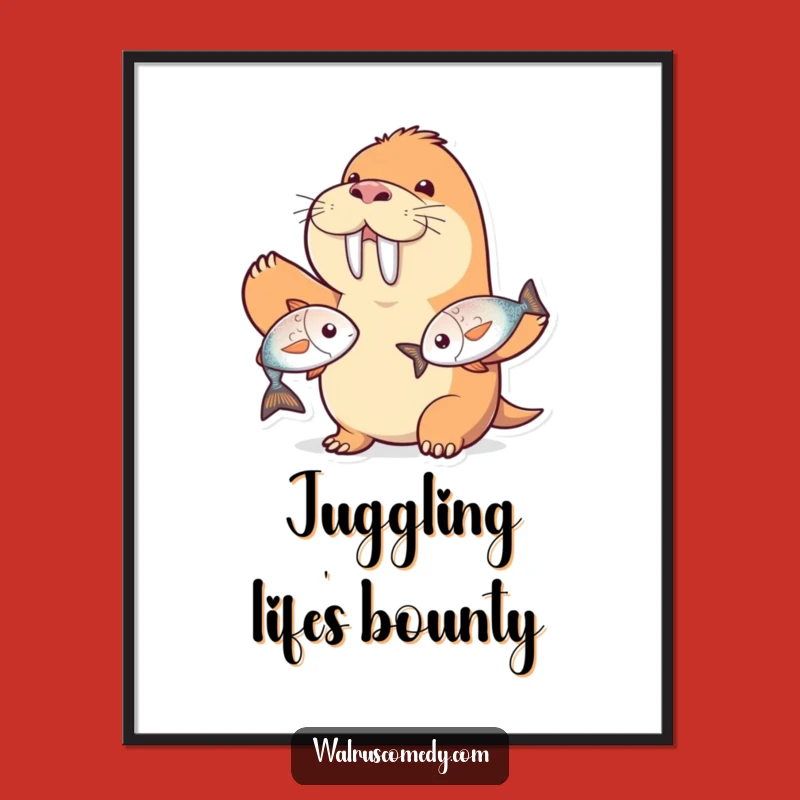Funny Walrus Digital Art Print - Juggling Act Portrait, Instant Gift