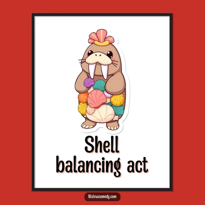 Funny Walrus Seashell Digital Art - Instant Beachy Balance Decor!