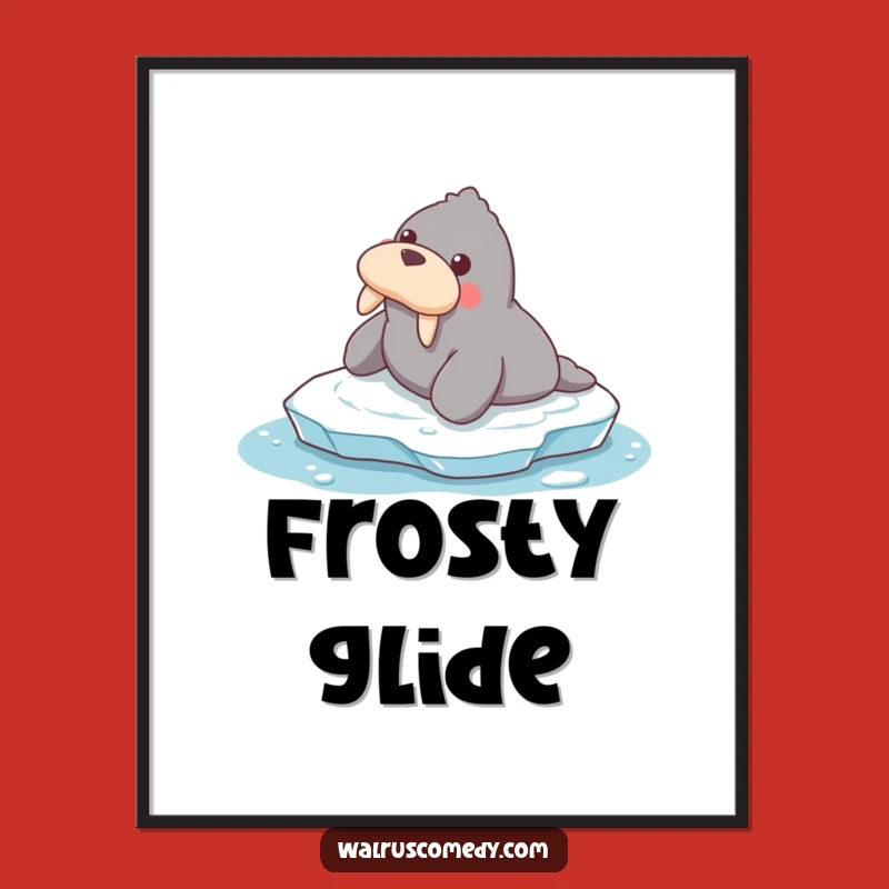 Funny Walrus Sliding Digital Art Print: Hilarious Arctic Decor Gift