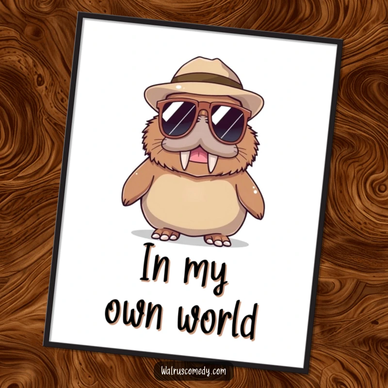 Funny Walrus Digital Art Print: A high-quality image of a walrus wearing oversized sunglasses and a hat, exuding cool confidence.