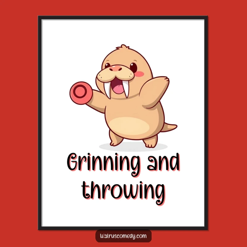 Kawaii Walrus Frisbee Digital Art - Instant Fun, Perfect Funny Gift