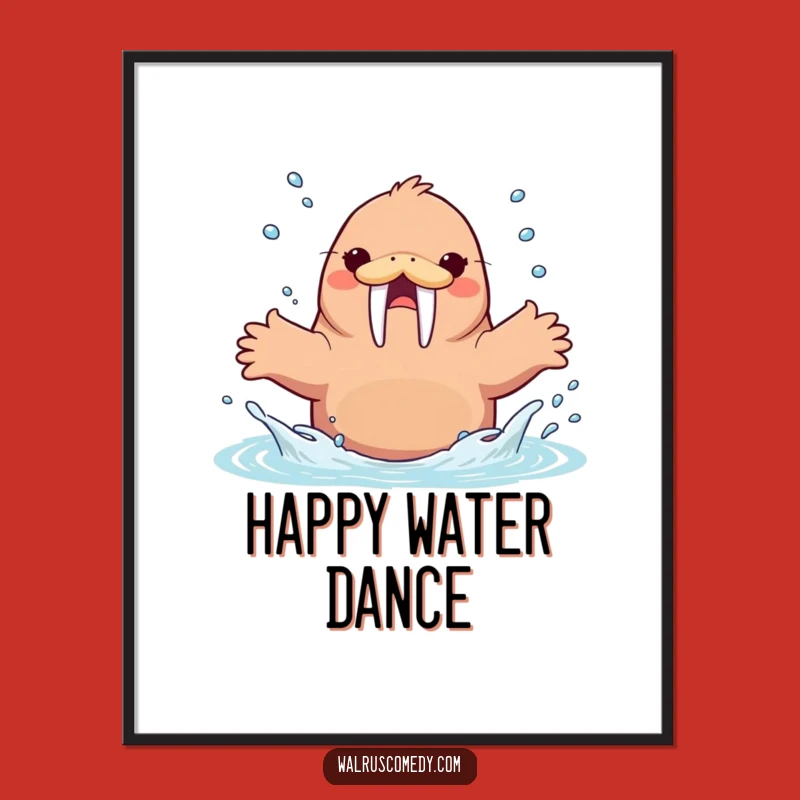 Funny Walrus Splashing Water Digital Art, Instant Fun Decor, Downloadable Funny Gift