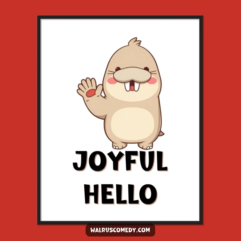 Funny Kawaii Walrus Waving Digital Art: Instant Happiness for Your Space!
