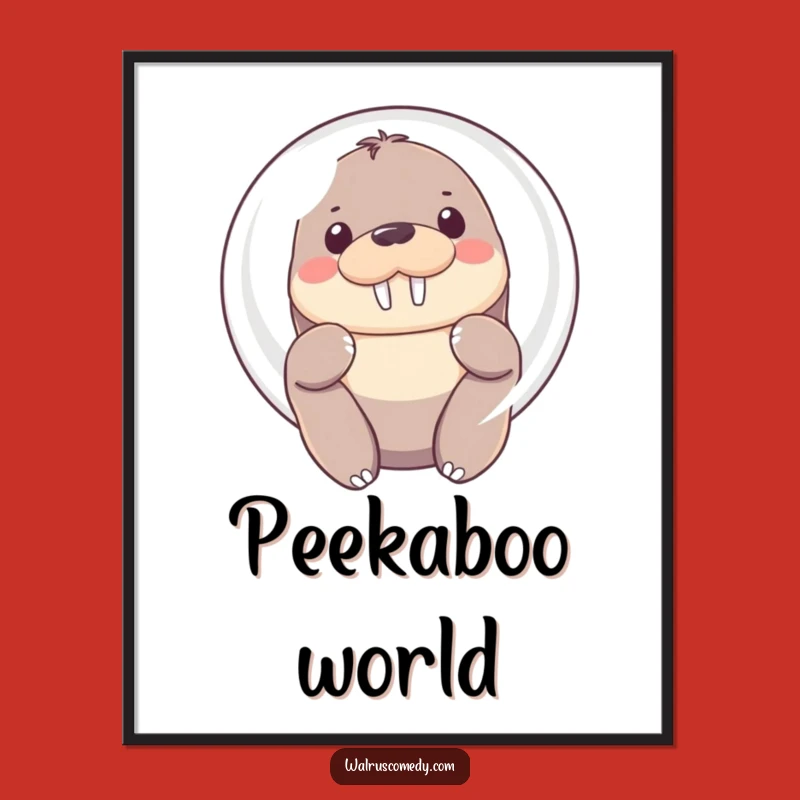Funny Shy Walrus Digital Art - Bubble Peek, Instant Funny Gift Download