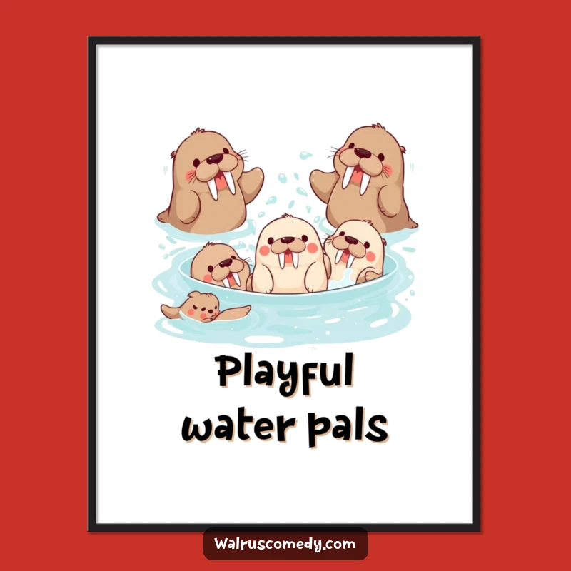 Funny Walrus Digital Art Print - Splash Party Scene, Instant Gift