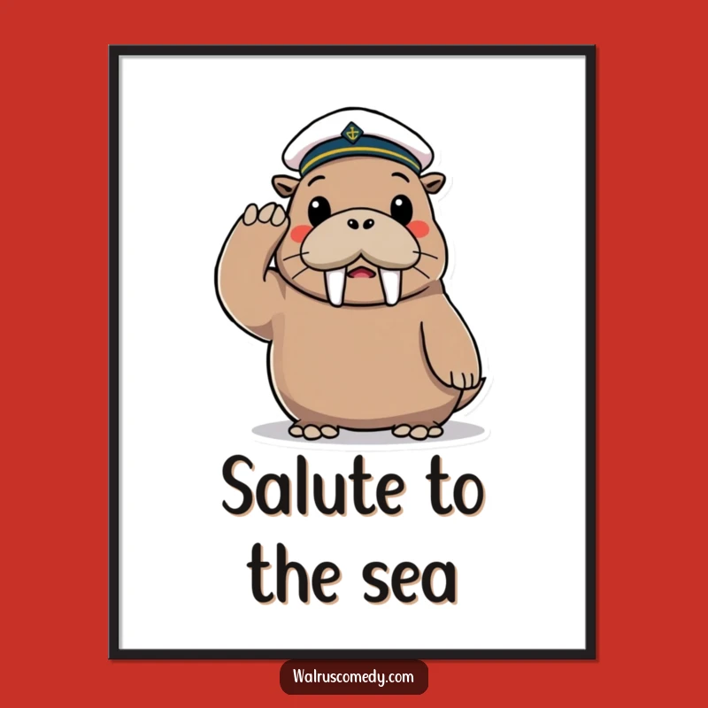 Funny Walrus Sailor Digital Art: Playful Saluting Print for Instant Cheer